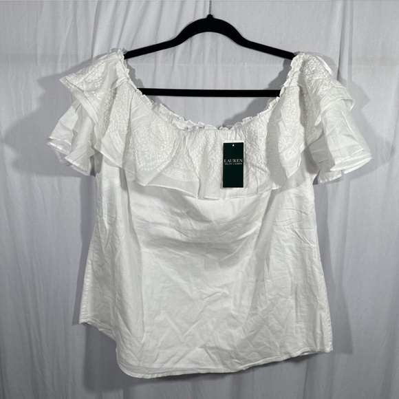 NWT $70 Lauren RALPH‎ LAUREN [ XL ] Beaded Embroidered Off Shoulder Blouse - Picture 1 of 15